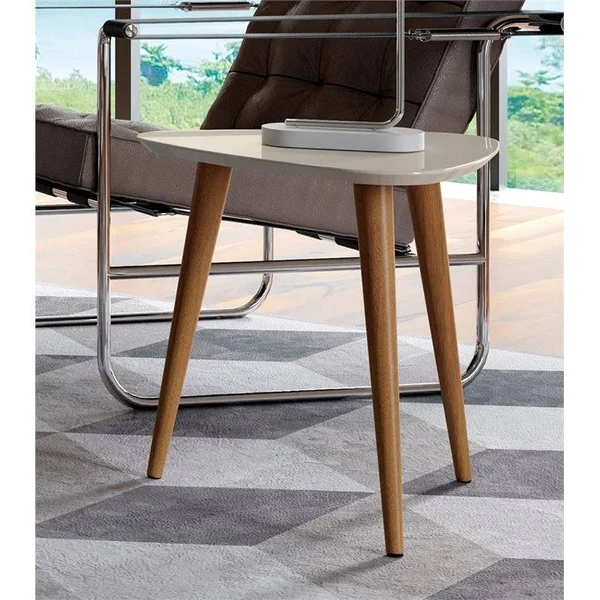 Manhattan Comfort Utopia 19.68x22 High Triangle End Table with Splayed Wooden Legs in Off White