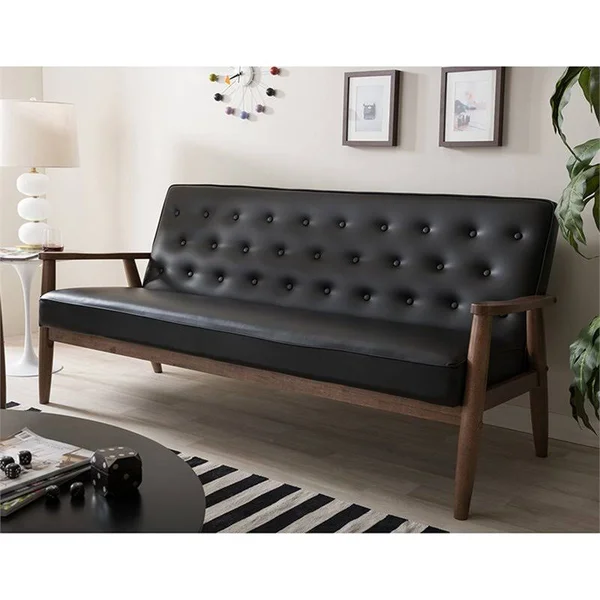 Home Square 2 Piece Faux Leather Tufted Sofa Set with Sofa and Loveseat in Black - 2243764-PKG