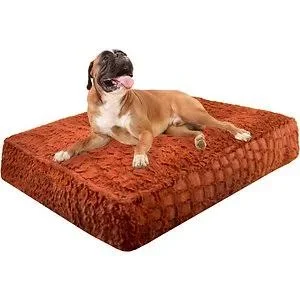 Bessie + Barnie Luxury Extra Plush Shag Faux Fur Rectangle Dog & Cat Bed - Serenity Rust, Small
