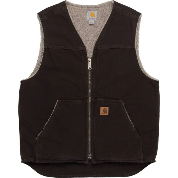 Carhartt Men's Sherpa Lined Sandstone Rugged Vest - Dark Brown