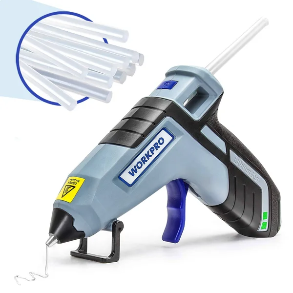 WorkPro Cordless Hot Glue Gun, Fast Preheating Glue Gun Kit with 20 Pcs Premium Mini Glue Gun Sticks, Smart-Power-Off Hot Melt G