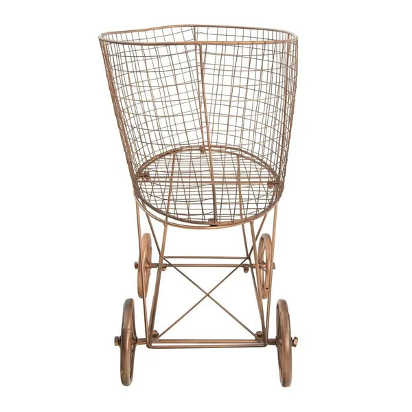 Creative Co-op Vintage Metal Laundry Basket with Wheels - Copper