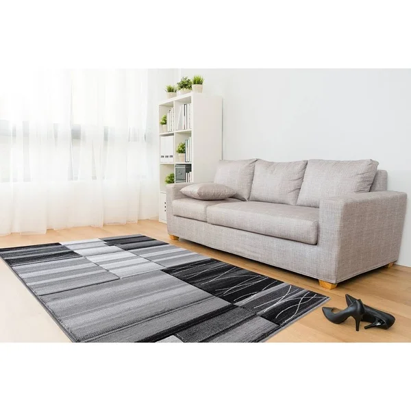 MDA Home Glamour Abstract Gray/Teal Polypropylene Area Rug - 9&6x22 x 13&10x22