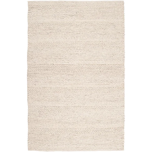 Hand-Woven Casual Solid Beige Bedford Wool Area Rug - 2& x 3& Brown