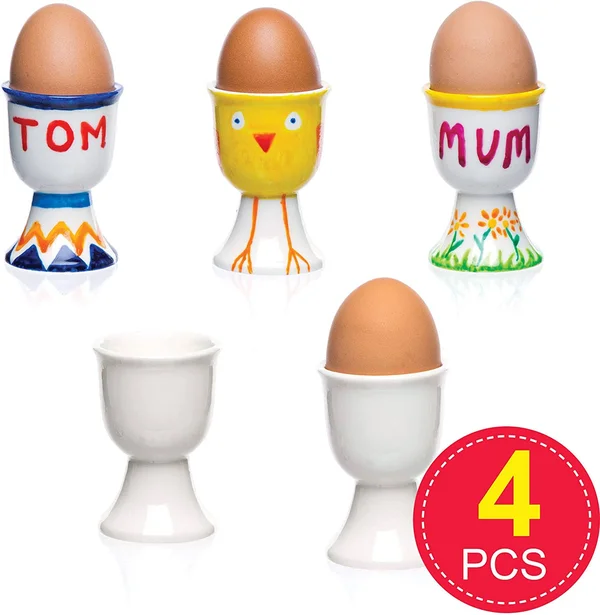 Baker Ross Egg Cups - Easter Crafts for Kids to Decorate, Personalise and Use (Box of 4), 70mm, White