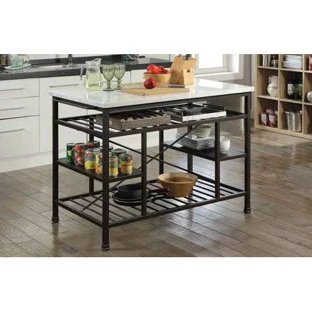 Industrial Style Lanzo Kitchen Island (Counter) with Spacious Storage Spaces Included Towel Rack, 4 Open Compartments (4 shelves