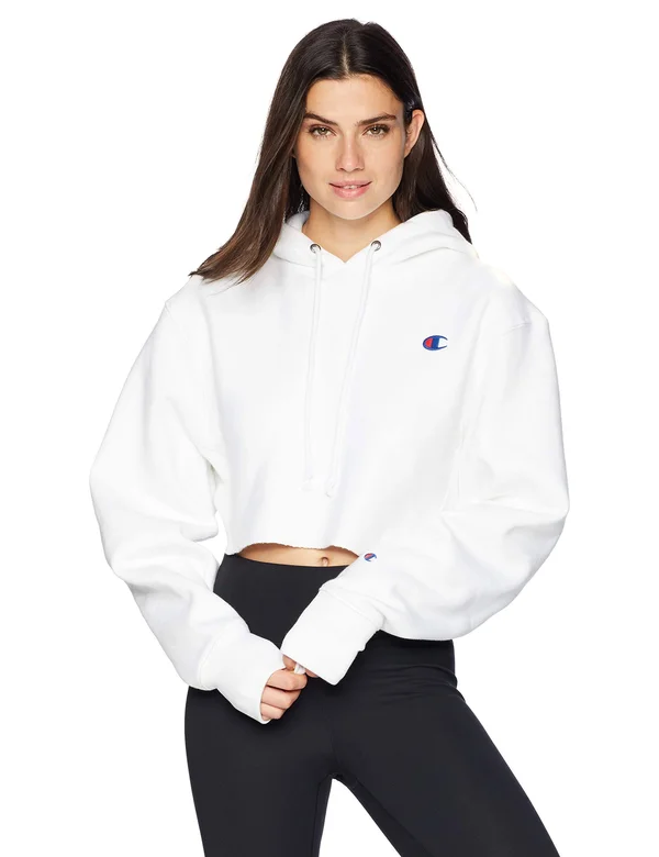 Champion REVERSE Weave Cropped Cut Off Hoodie White Size S