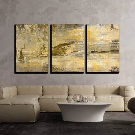 Wall26 - 3 Piece Canvas Wall Art - Art Abstract Acrylic Background in Beige - Yellow, Grey and Brown Colors - Modern Home Decor S