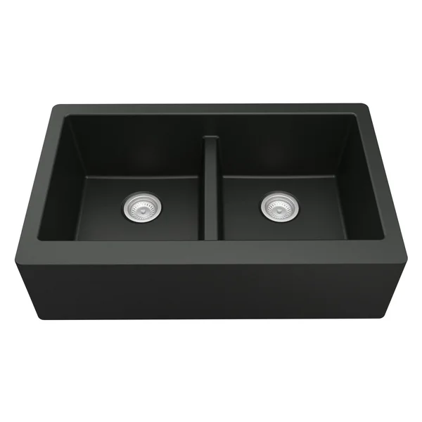 Karran Quartz Farmhouse Apron Front 34-in x 21.25-in White Double Equal Bowl Kitchen Sink, QA-750-WH-PK1
