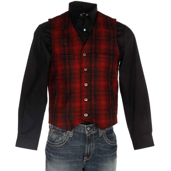 Wyoming Traders Mens Plaid Wool Vest XL Red/Black, Men's