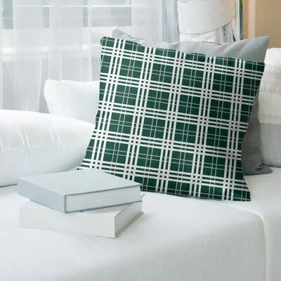 Square Pillow Cover & Insert East Urban Home Color: Hunter Green/Gray/White, Size: 26x22 x 26