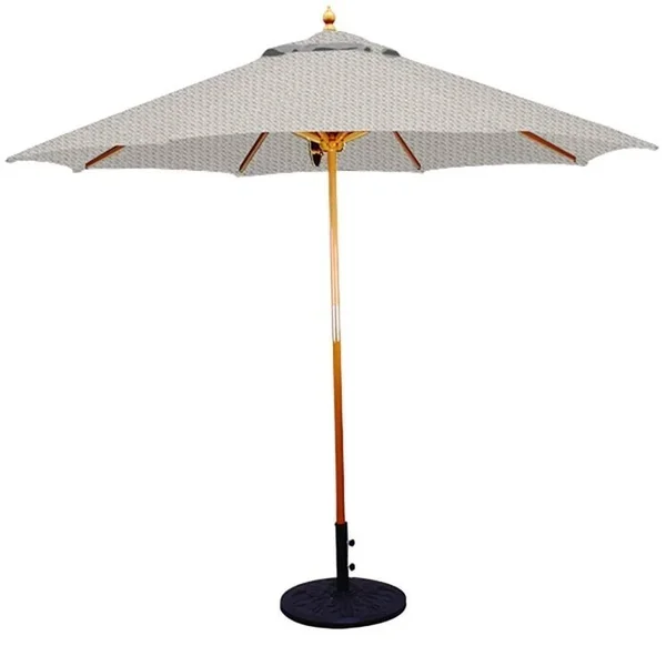 11& Umbrella with Light Wood Pole and Canvas Shade - Beige Off-White, Size 11-Foot #18351