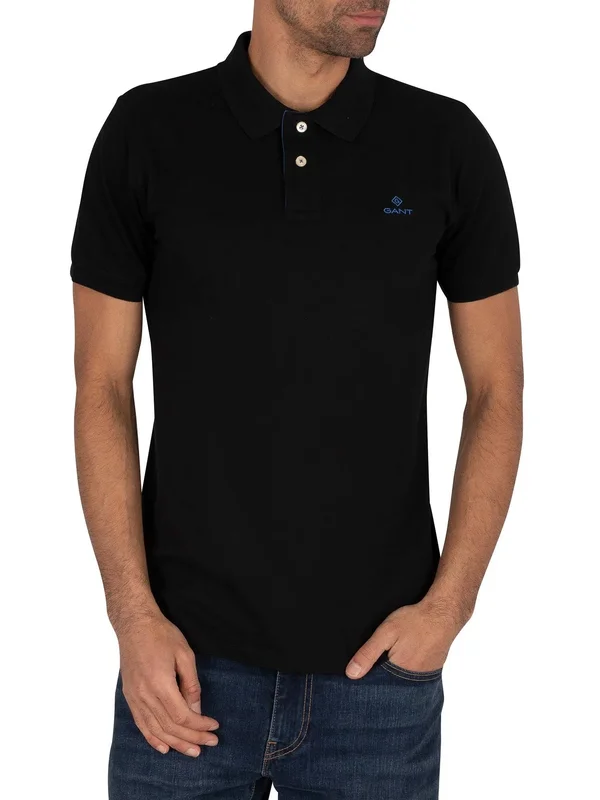 Gant Contrast Collar Pique Rugger Men's Polo Shirt - Black