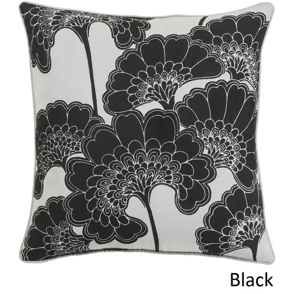 Surya Japanese Floral Down Fill 22x22 Square Pillow in Taupe