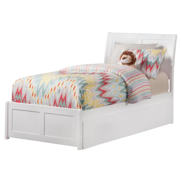 Atlantic Furniture Portland White Full Platform Bed with Matching Foot Board and Twin Urban Trundle
