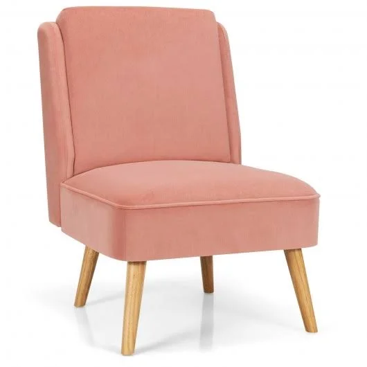 Velvet Accent Chair with Rubber Wood Legs for Living Room-Pink - Costway