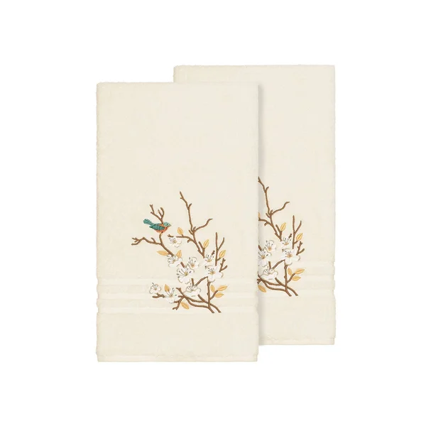 Linum Home Textiles Springtime Turkish Cotton Embellished Bath Towel Cream