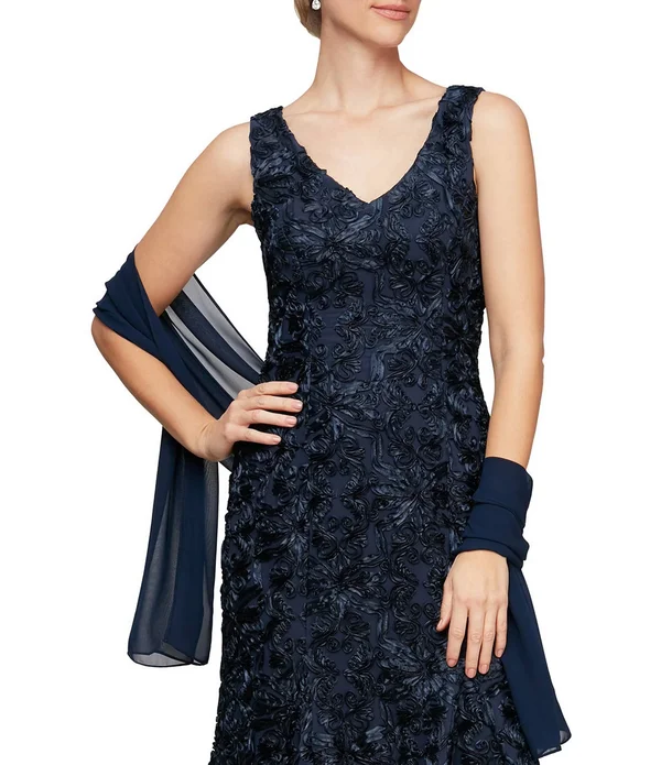 Alex Evenings Soutache Embroidered Flounce Hem Sleeveless Hi-Low Dress - 14