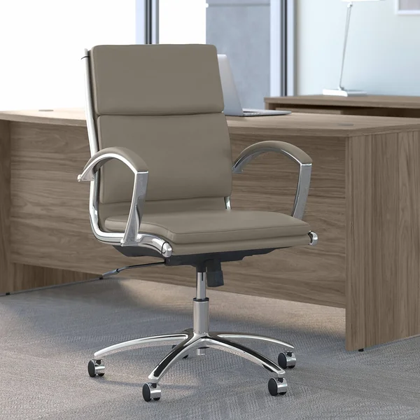 Cabot Mid Back Leather Executive Office Chair in Washed Gray