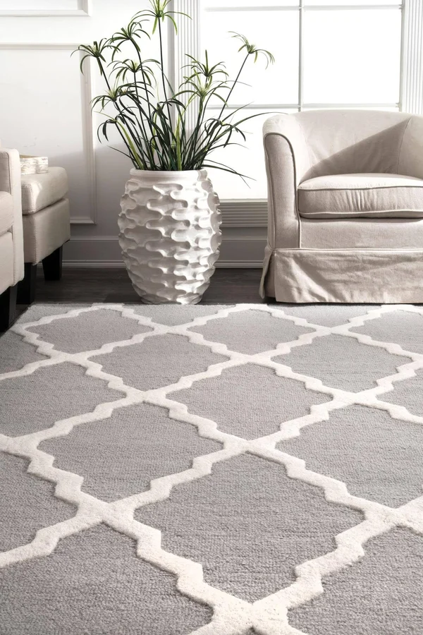 nuLOOM Light Grey Hand Hooked Marrakech Trellis Area Rug Runner - 2& 6x22 x 8&
