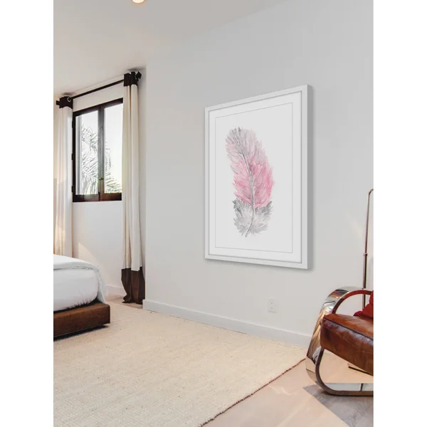 Pink Feather Framed Painting Print, Size: 18 inch x 12 inch