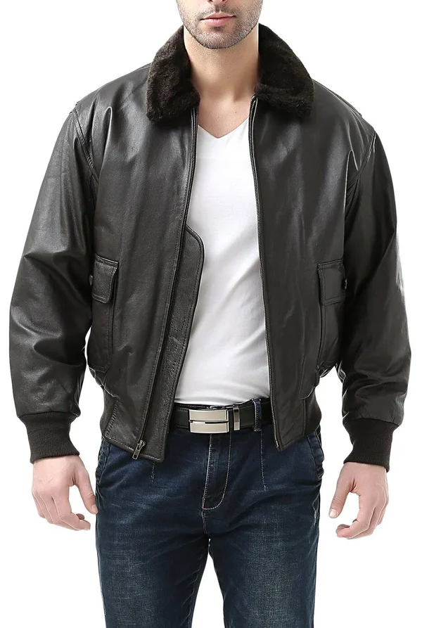 Landing Leathers Men's Navy g-1 Leather Flight Bomber Jacket Xs, Brown