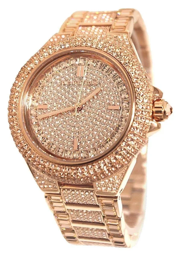 Michael Kors MK5862 Women's Camille Rose Gold Pave Crystal Glitz Round RRP 599