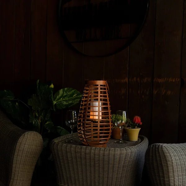 Alpine Small Metal Cylinder Solar Lantern with Flickering LED Lights