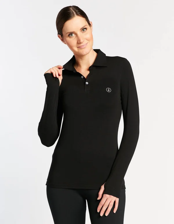 Long Sleeve Sun Protective Polo Shirt for Women UPF50+, Sun Shirt Black