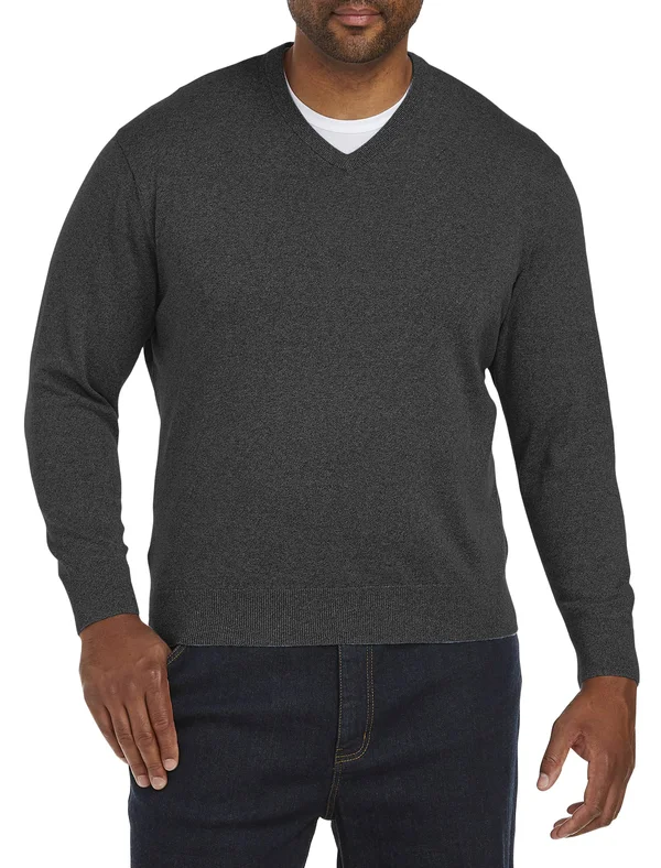 Big & Tall Harbor Bay V-Neck Pullover - Carbon Heather - Size 5XT - Men's