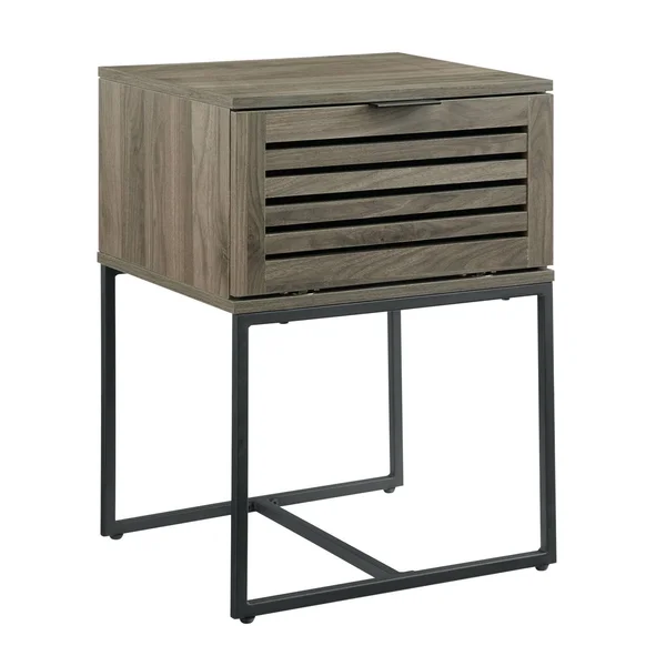 Visconti Boho Slat Pull Down Door Side Table Slate Gray - Saracina Home