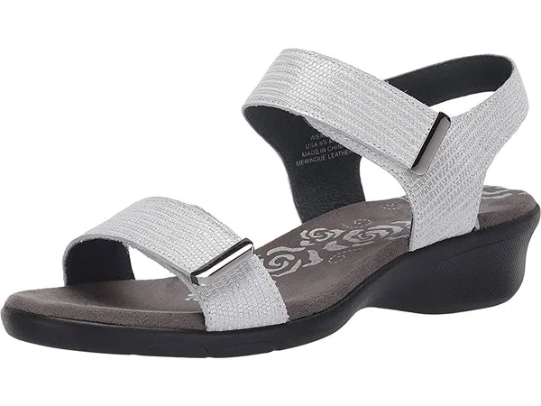 Propet Winslet Wedge Sandal - Women's, Off White/Silver Metallic, Size 9, Sandals, Ankle Strap, Wedge