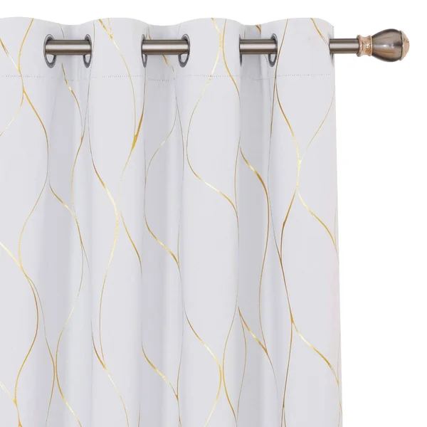 Deconovo Wave Printed Thermal Insulated Blackout Curtains, Room Darkening Energy Efficient PANEL, Grommet Drapes for Bedroom (52