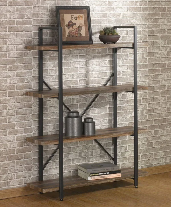 Ou0026K Furniture 4 Tier Bookcases and Book Shelves - Industrial Vintage Metal and Wood Bookcases Furniture