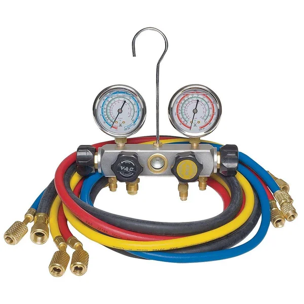 Dayton 4PDG2 Manifold Gauge Set, 4 Valve, 4 HOSES