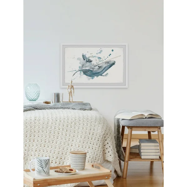 Parvez Taj Blue Whale Splash Framed Wall Art - Size: 12 inch x 18 inch