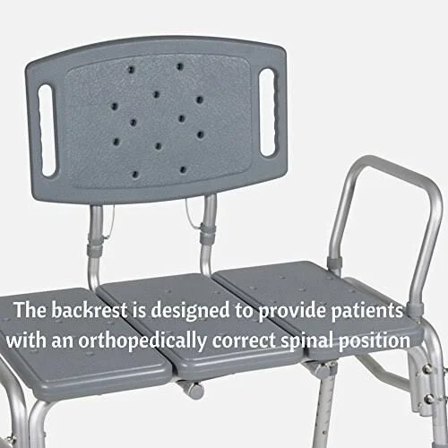 Healthline TRANSFER Bench Adjustable Height, Heavy Duty Bariatric Tub TRANSFER Bench with BACK, Non