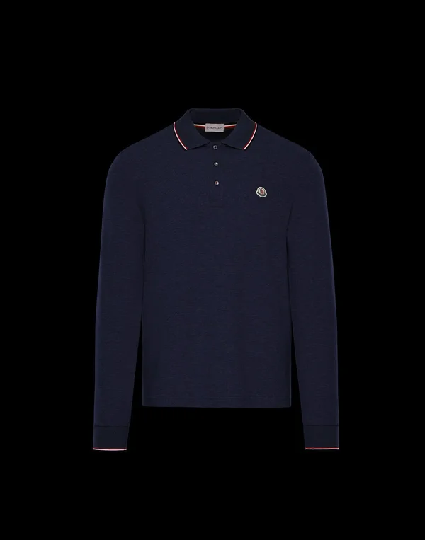 Men's Moncler Tipped Long Sleeve Piqué Polo - Size X-Large - Blue