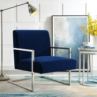 Keenan Velvet Square Armchair Nicole Miller Upholstery Color: Navy - Leg Color: Chrome