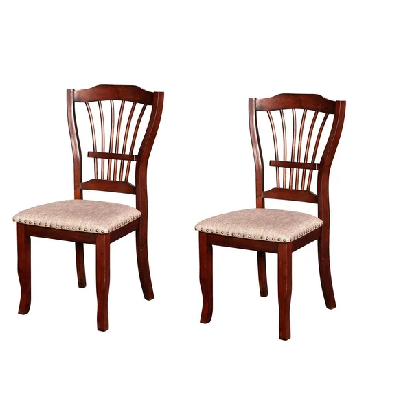 Slatted Back Wooden Dining Chair with Nailhead TRIM - Set of 2, Brown
