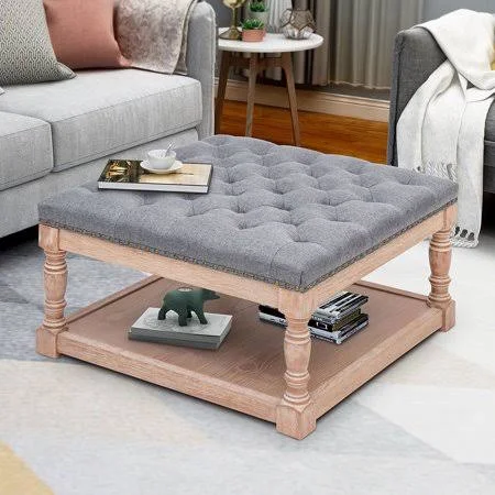 Abble 30 inch Shelved Tufted Square Cocktail Ottoman