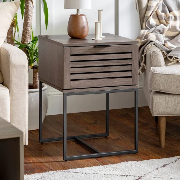 Visconti Boho Slat Pull Down Door Side Table Slate Gray - Saracina Home