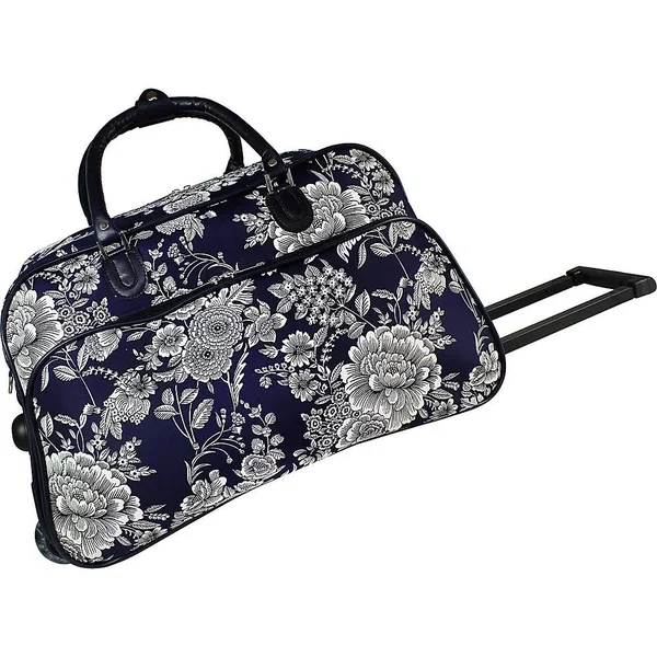 World Traveler 21-Inch Carry-On Rolling Duffel Bag Navy White Flowers