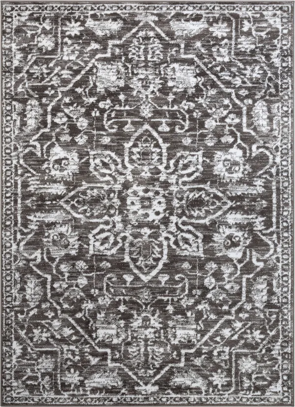 Well Woven Dazzle Disa Vintage Distressed Oriental Medallion Grey 9 ft. 3 in. x 12 ft. 6 in. Area Rug
