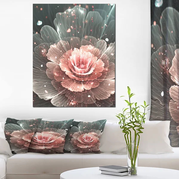 Designart &Abstract Fractal Pink Gray Flower& Graphic Art on Wrapped Canvas Size: 40x22 H x 30x22 W x 1x22 D