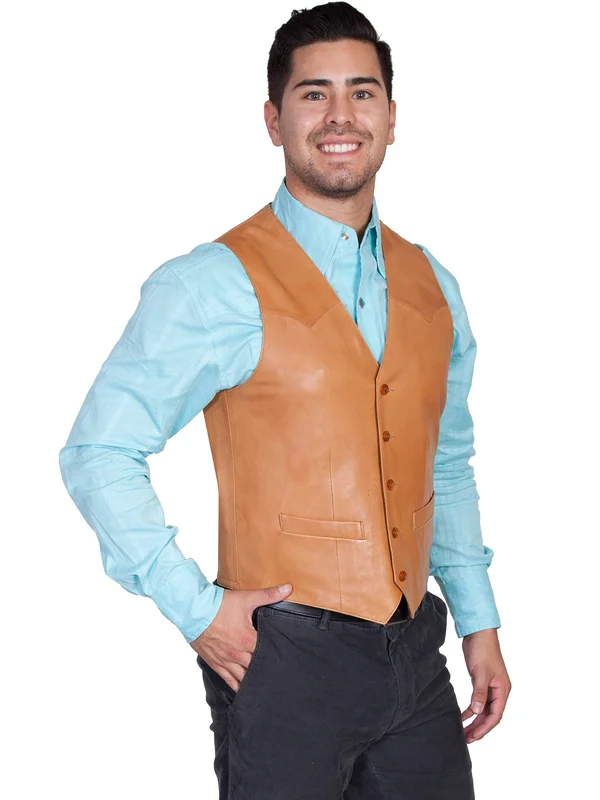 Scully Leather Mens Western Lambskin Button Vest Ranch Tan