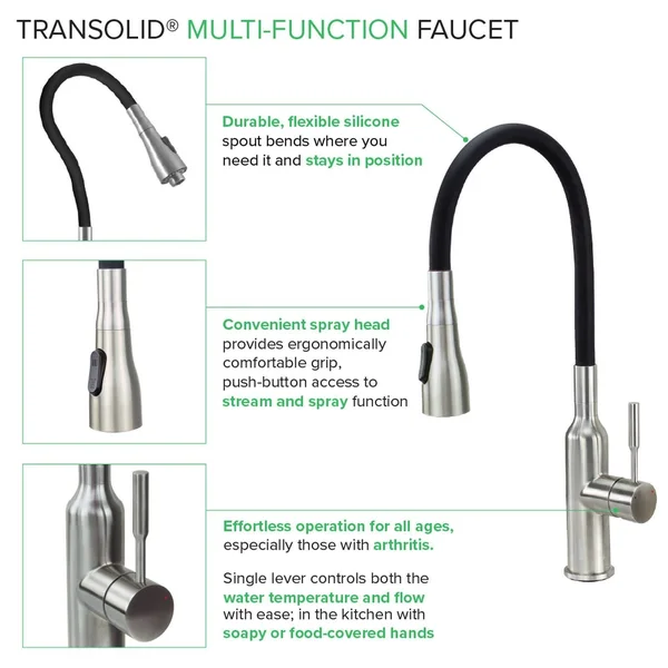 Transolid Single-Handle Utility Faucet with Dual Spray and Flex Neck in Brushed Nickel/Grey PF7509C
