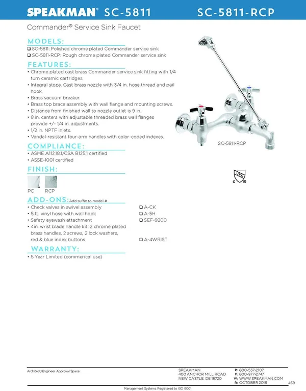 Speakman SC-5811-RCP Commander Service Sink Faucet