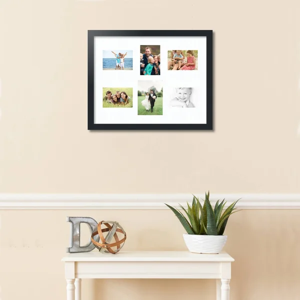 Collage Picture Frame, Satin Black Frame with 6 openings for 5x7 Photos with Super White Mat. D3926T364, ArtToFrames