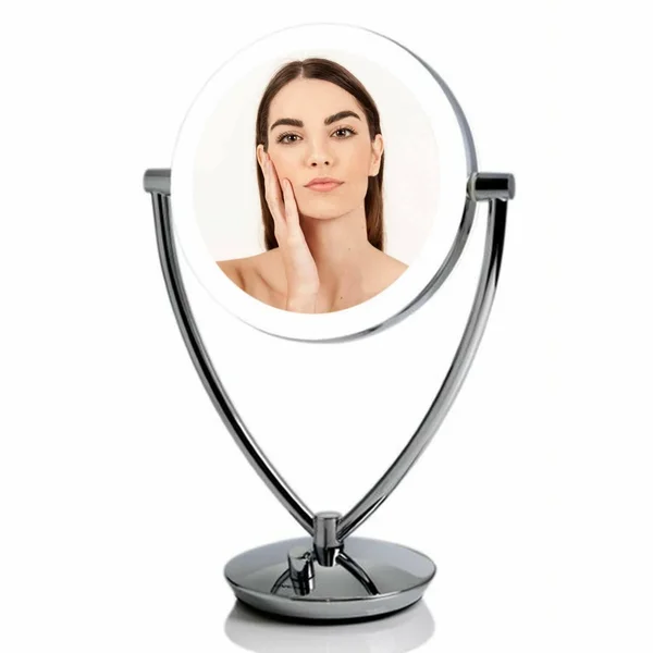 Ovente LED Lighted Tabletop Makeup Mirror - 1x/10x Magnification, 7.5 inch, Polished Chrome
